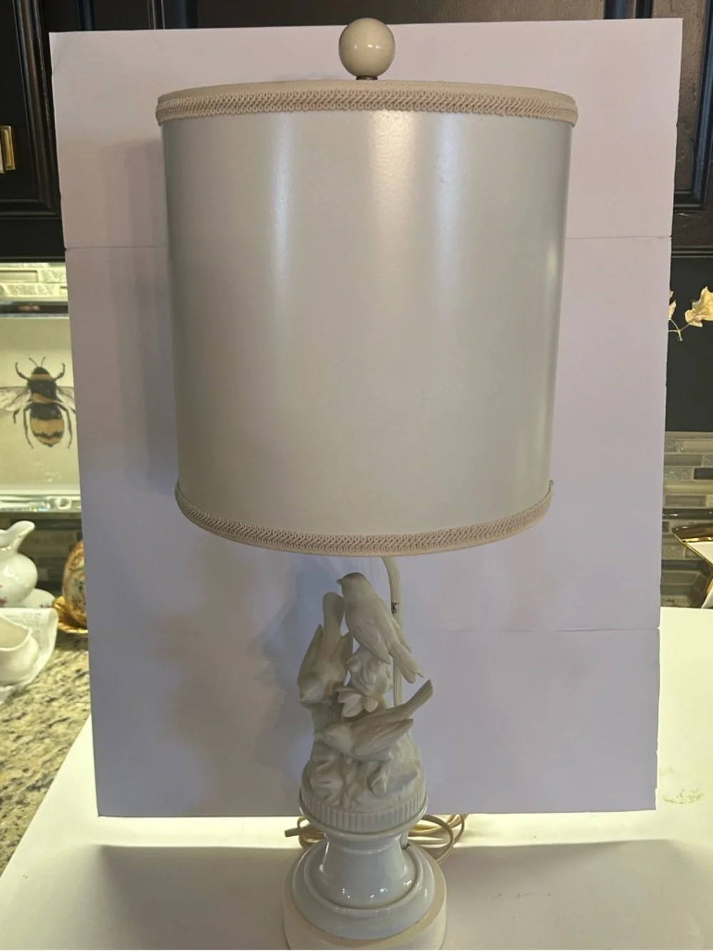 Cream Ceramic Bird Table Lamp with Drum Shade
